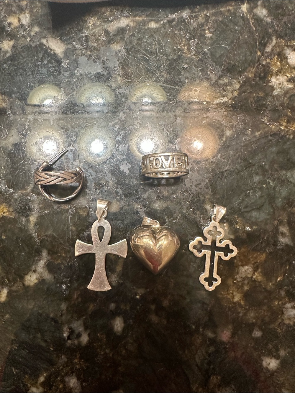 Sterling Silver Religious and Heart Pendant Set - Silver